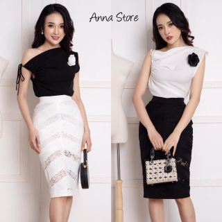 Set Công Sở Áo Đính Hoa Chân Váy Ren