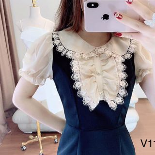 đầm suông tay ngắn phối ren