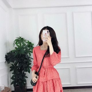 Đầm Xòe Chấm Bi Có Dây Thắt Eo