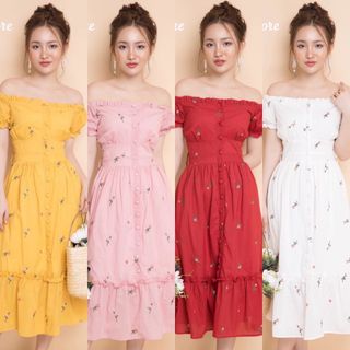 Đầm Thiết Kế Bẹt Vai Thêu Hoa giá sỉ
