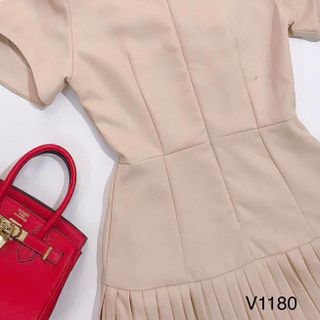 Đầm xòe tay ngắn lai xếp ly v1180