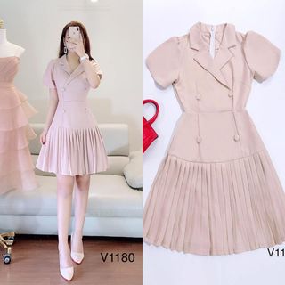 Đầm xòe tay ngắn lai xếp ly v1180
