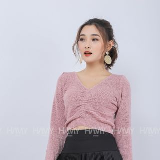Áo Len Kiểu Nhún Ngực Cổ V