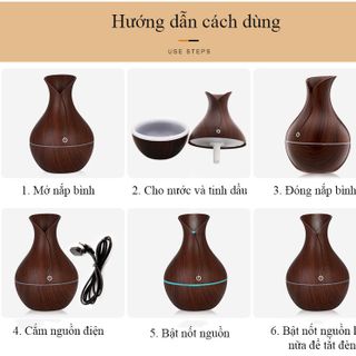 Máy xông tinh dầu lọ hoa vân gỗ tặng kèm tinh dầu 10ml