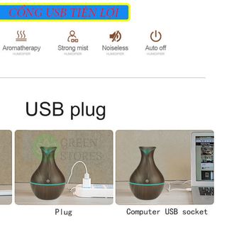 Máy xông tinh dầu lọ hoa vân gỗ tặng kèm tinh dầu 10ml