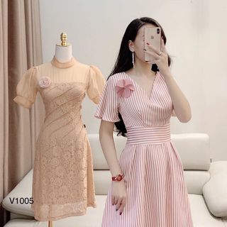 Đầm Sọc Cổ V Đính Hoa