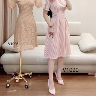 Đầm Sọc Cổ V Đính Hoa