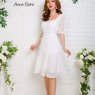 Đầm Thiết Kế Cổ Vuông Đíng Lông Vũ