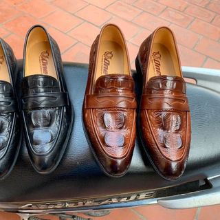 Giày lười nam chất da bò dập vân cá xấu có bảo hành