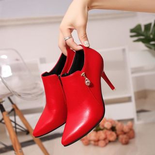 Giày boot cổ thấp bít mũi dây kéo bên hông cá tính da mềm cao 7cm 105