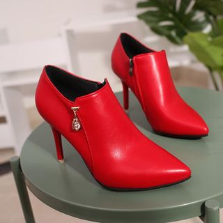Giày boot cổ thấp bít mũi dây kéo bên hông cá tính da mềm cao 7cm 105
