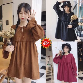 Đầm baby doll ulzzang dài tay giá sỉ