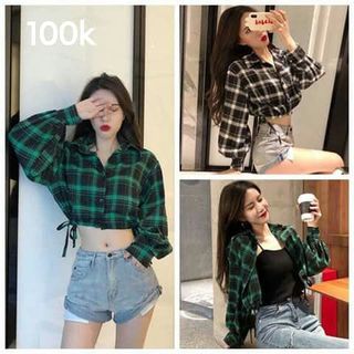 Áo Sơ Mi Kiểu Croptop Rút Dây
