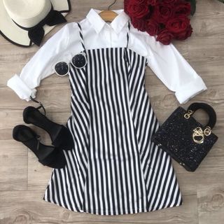 Set áo sơ mi váy sọc