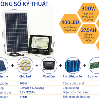 Đèn Pha LED Năng Lượng Mặt Trời VKT-S01-300w