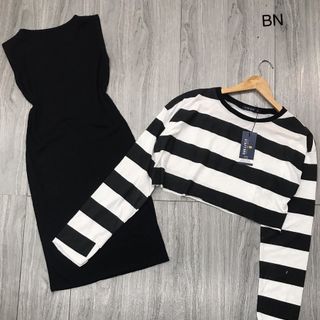 set bộ đồ nữ đẹp chất cá tính dễ thương giá rẻ váy ba lỗ áo croptop kẻ BN 25770
