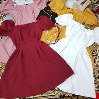Đầm Suông Cổ Khoét Tay Cột Nơ