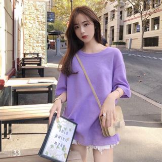 Áo thun tím cổ tròn