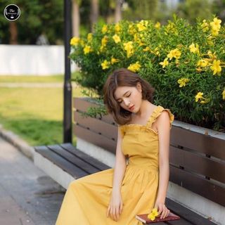 Đầm Hai Dây Nhún Bèo