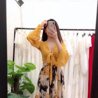 Aó Tay Bèo Chân Váy Hoa