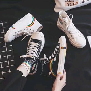Giày cao cổ cầu vồng 2 màu đen trắng