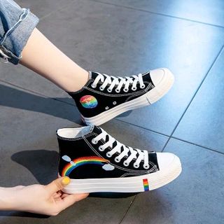 Giày cao cổ cầu vồng 2 màu đen trắng