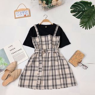 Đầm giả set yếm kèm belt