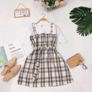 Đầm giả set yếm kèm belt