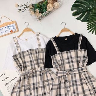 Đầm giả set yếm kèm belt