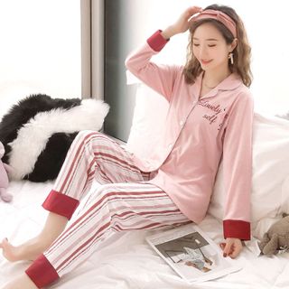Bộ đồ ngủ nữ chất liệu cotton thun siêu dày phối quần sọc vô cùng độc đáo 210