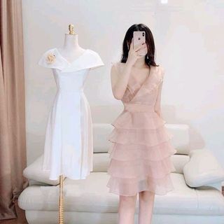 ĐẦM XÒE TẦNG CỔ V XINH XẮN