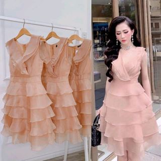 ĐẦM XÒE TẦNG CỔ V XINH XẮN