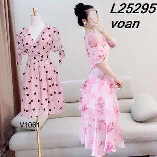 Đầm Xòe Tay Lỡ Phối Tầng In Hoa