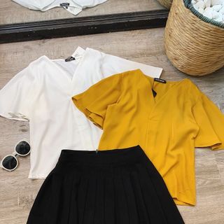 Set váy quần xếp li SM cổ V