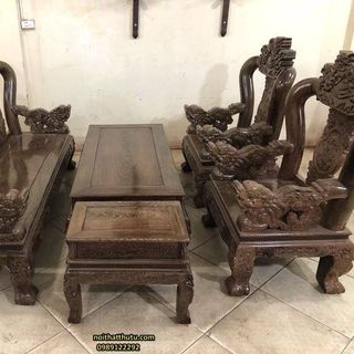Bộ Minh Quốc Nghê 3 Đầu Gỗ Mun Đuôi Công