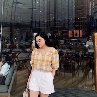 Áo cổ u caro sơ mi kểu