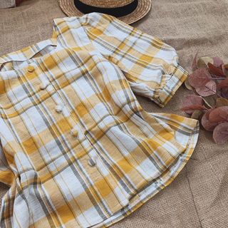 Áo cổ u caro sơ mi kểu