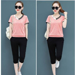 Đồ bộ thể thao nữ thun đốm cổ tim TT342