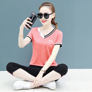 Đồ bộ thể thao nữ thun đốm cổ tim TT342