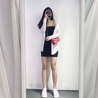 Đầm hai dây body thun gân