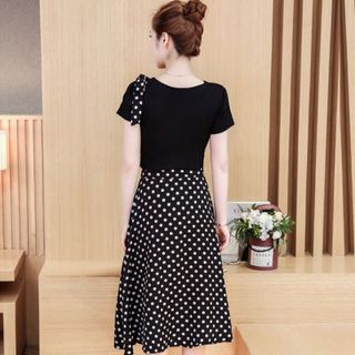 Đầm maxi xòe dự tiệc chấm bi nơ vai cao cấp - TP1655A