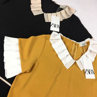 Váy suông cổ xếp ly vàng hình tự chụp - gia công và bán sỉ