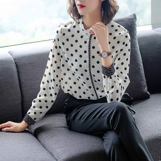 Áo Sơ Mi Chấm Bi Cổ Trụ 2 Màu Viền Thanh Lịch - TP1798A