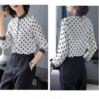 Áo Sơ Mi Chấm Bi Cổ Trụ 2 Màu Viền Thanh Lịch - TP1798A