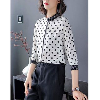 Áo Sơ Mi Chấm Bi Cổ Trụ 2 Màu Viền Thanh Lịch - TP1798A