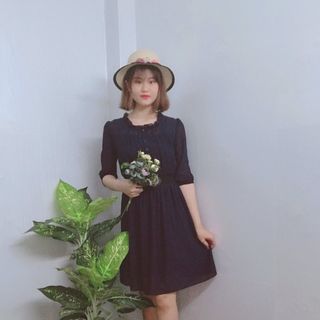 Đầm Kiểu Cổ Bèo 2 Lớp Nhúng Eo Xòe Xanh Navy Cao Cấp - TP1806 B