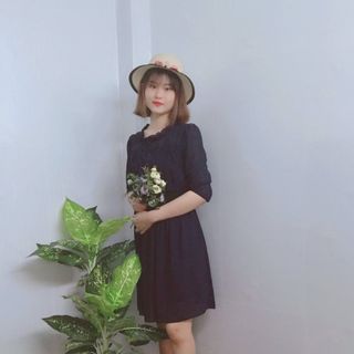 Đầm Kiểu Cổ Bèo 2 Lớp Nhúng Eo Xòe Xanh Navy Cao Cấp - TP1806 B