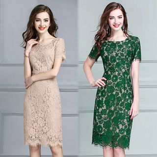 Đầm Ren Mi Tay Ngắn Màu Da - TP1703A