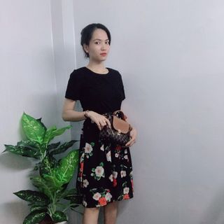 Đầm xòe vintage cổ tròn chiffon in hoa xuân - TP1571B
