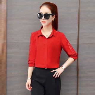 Áo Sơ Mi Đỏ Công Sở Hàn Quốc Vai Ren - TP1765A